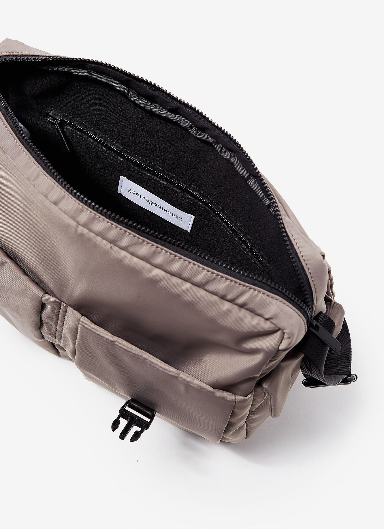 Grey Nylon Messenger Bag With Pockets