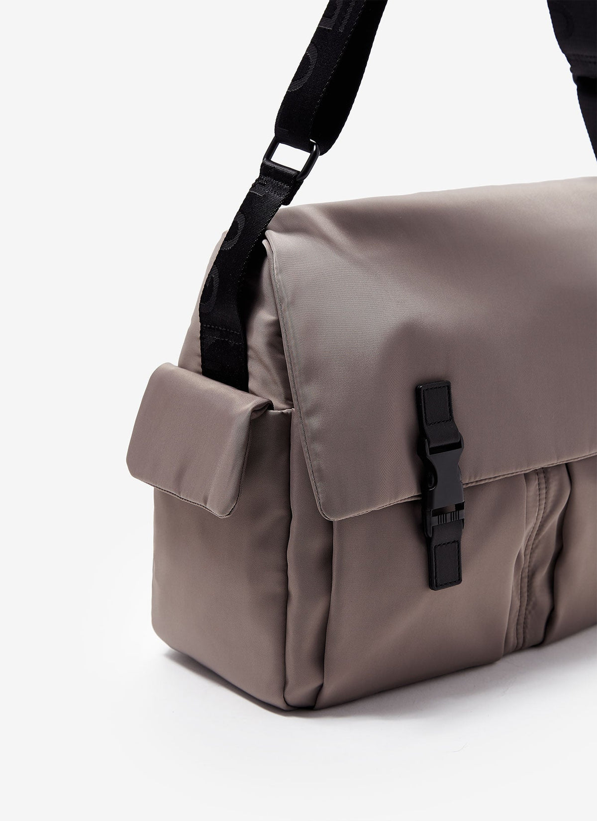 Grey Nylon Messenger Bag With Pockets