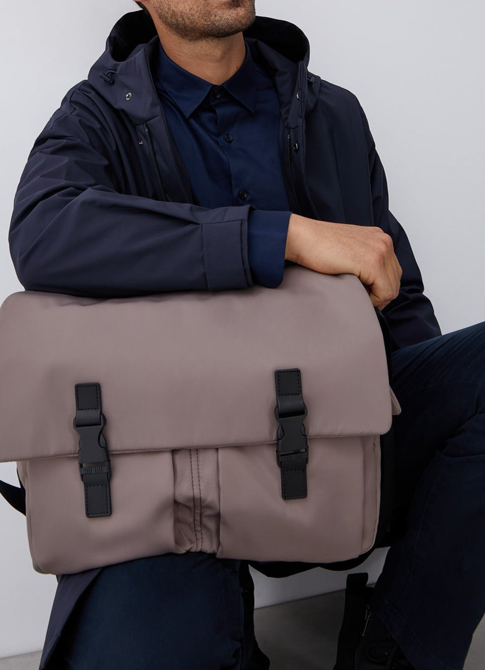 Grey Nylon Messenger Bag With Pockets