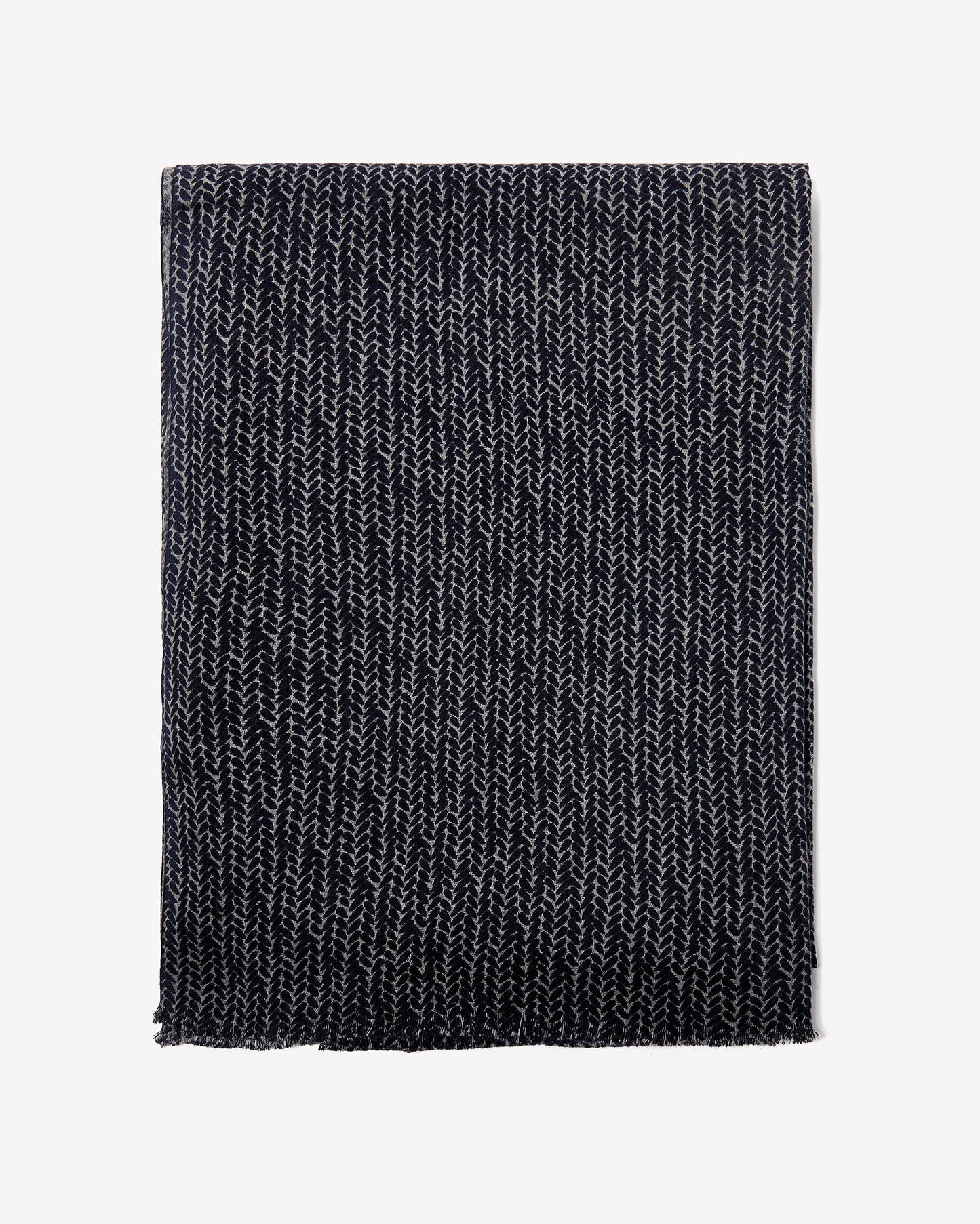 Navy Blue Cotton Scarf With Herringbone Print