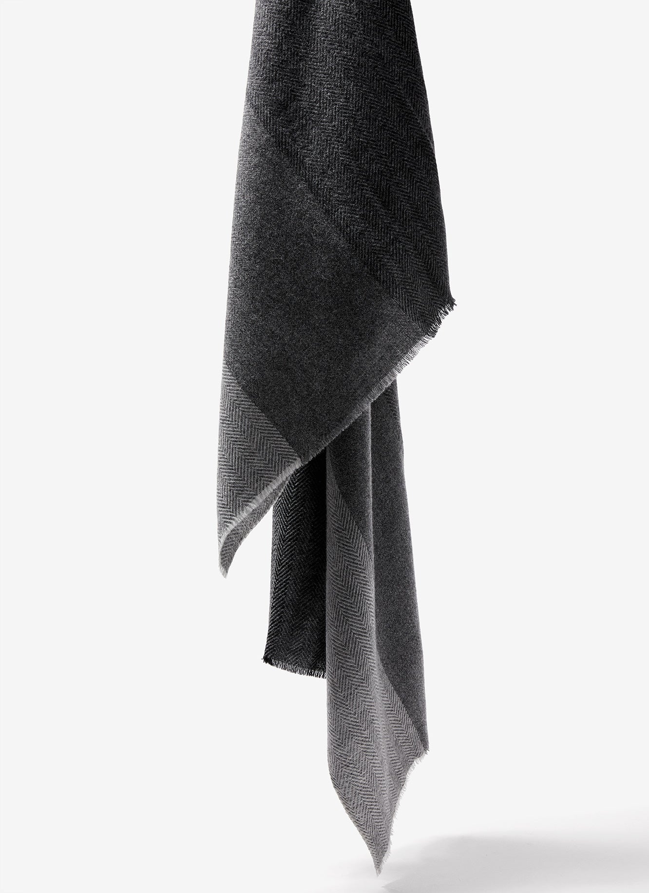 Grey Merino Wool Herringbone Shawl / Scarf