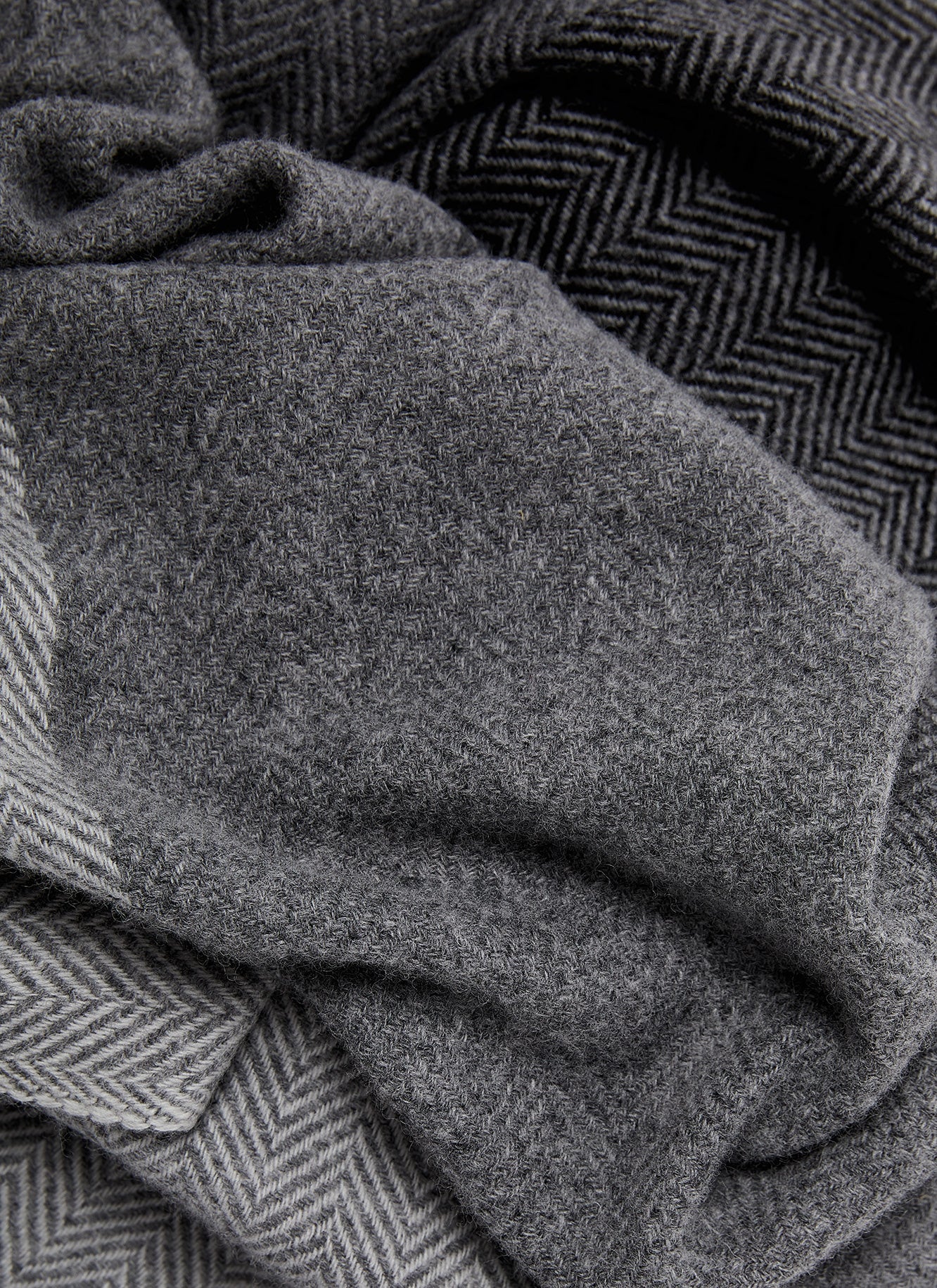 Grey Merino Wool Herringbone Shawl / Scarf
