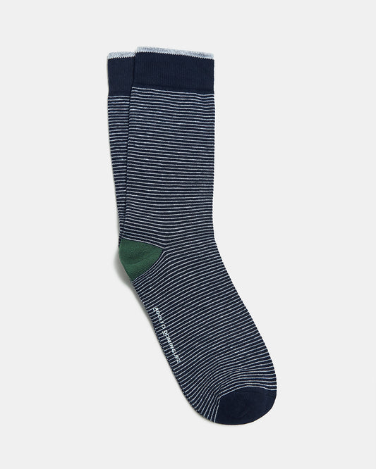 Navy Blue/White Socks With Fine Stripes