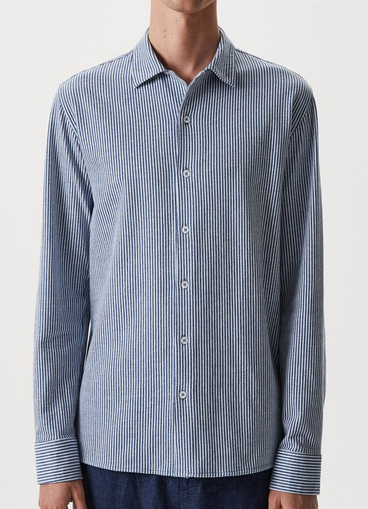 Sky Blue/White Knit Striped Shirt