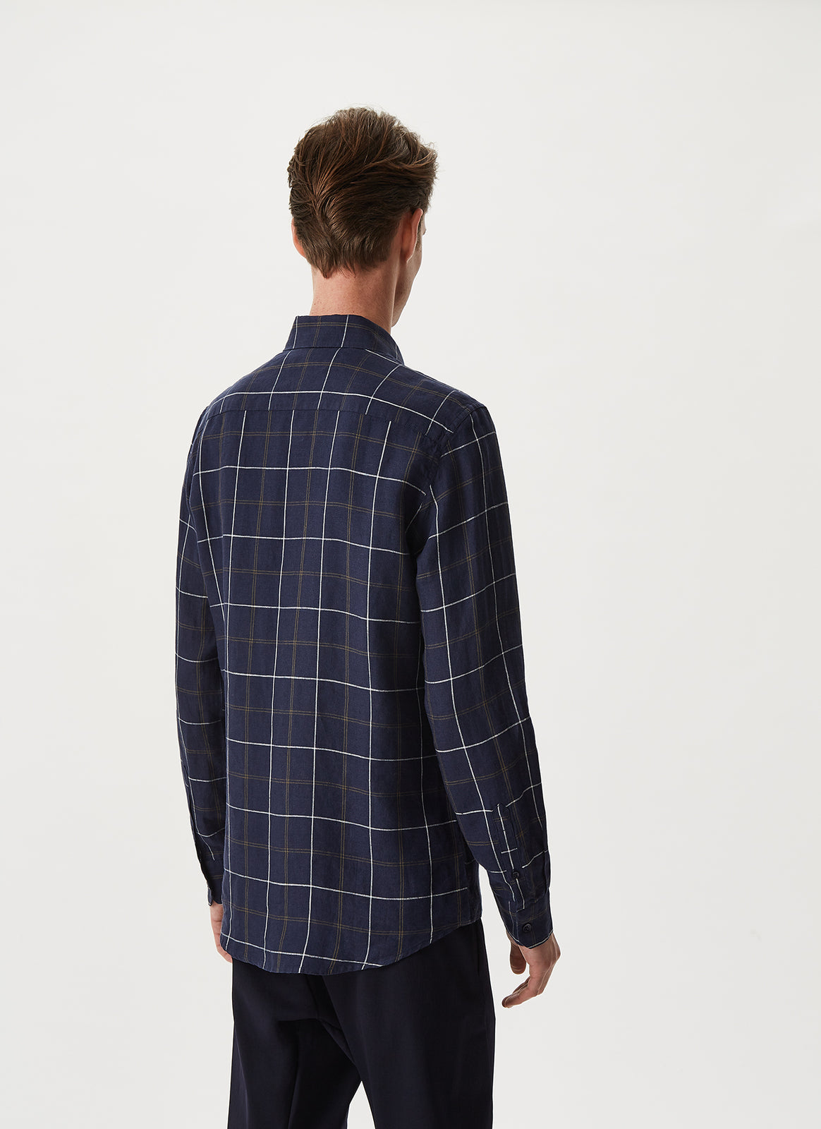 Navy Blue Checked Linen Shirt
