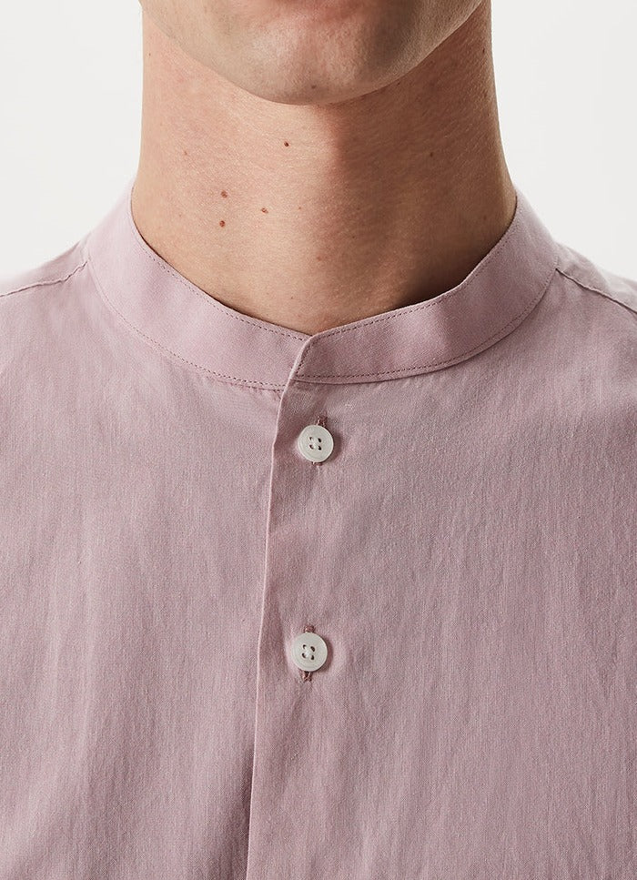 Pale Pink Long-Sleeved Mandarin Collar Shirt