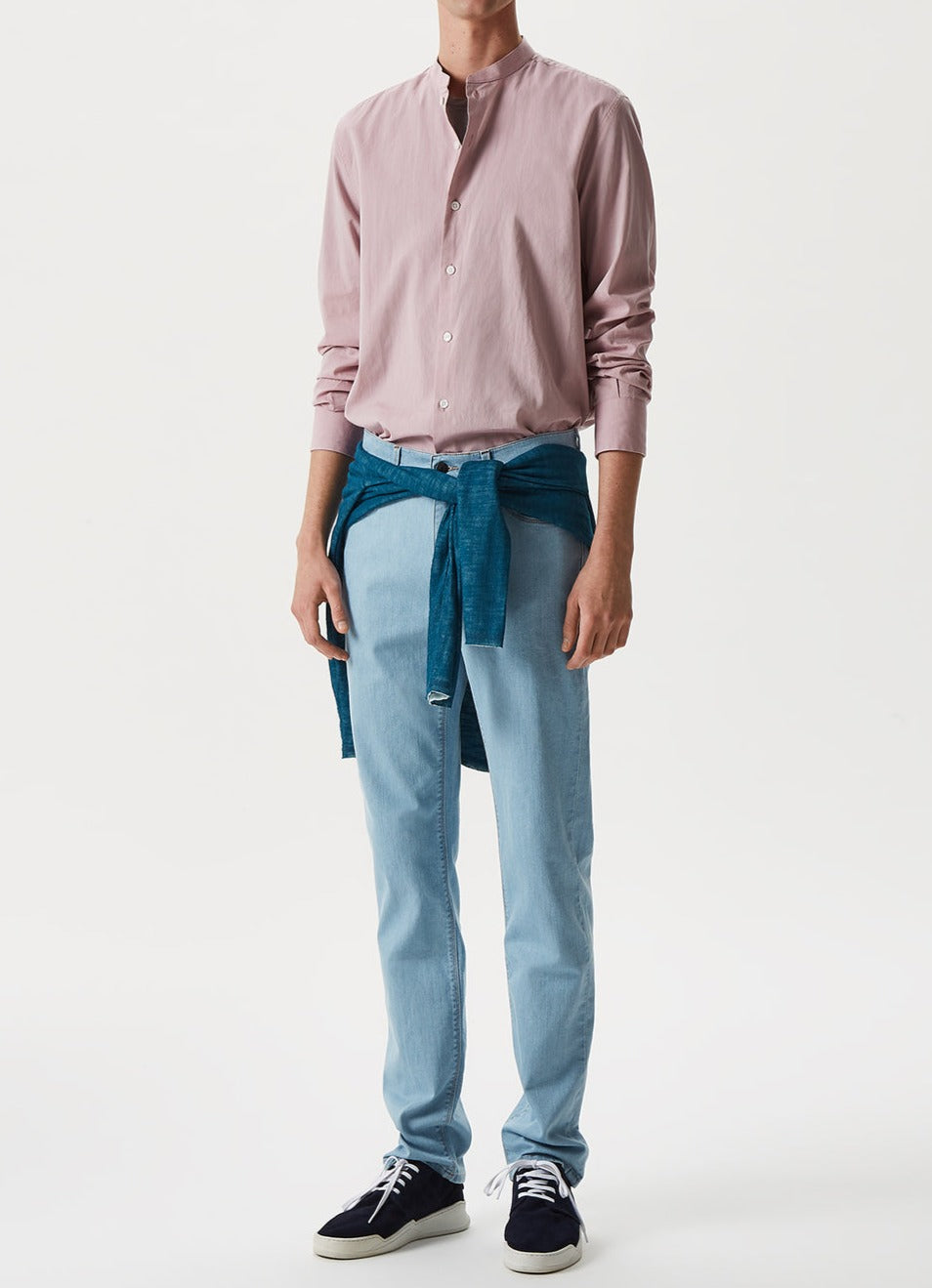 Pale Pink Long-Sleeved Mandarin Collar Shirt