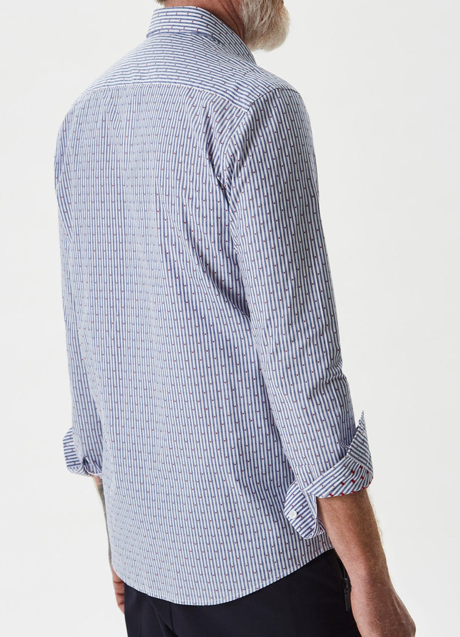 Blue/White Striped Shirt With Embroidered Motif