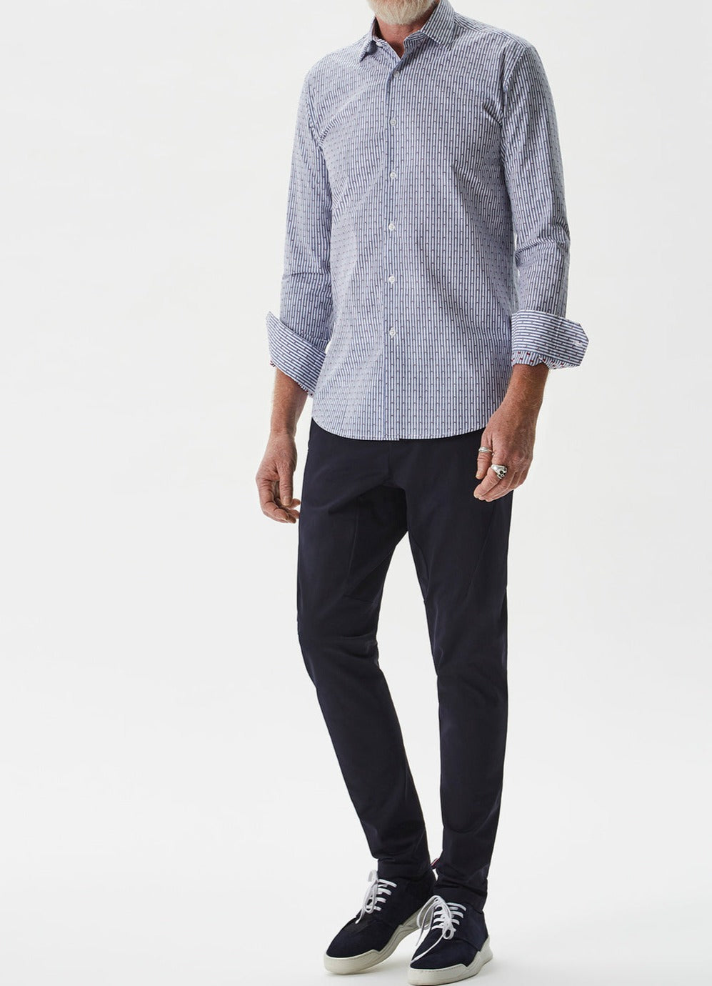 Blue/White Striped Shirt With Embroidered Motif