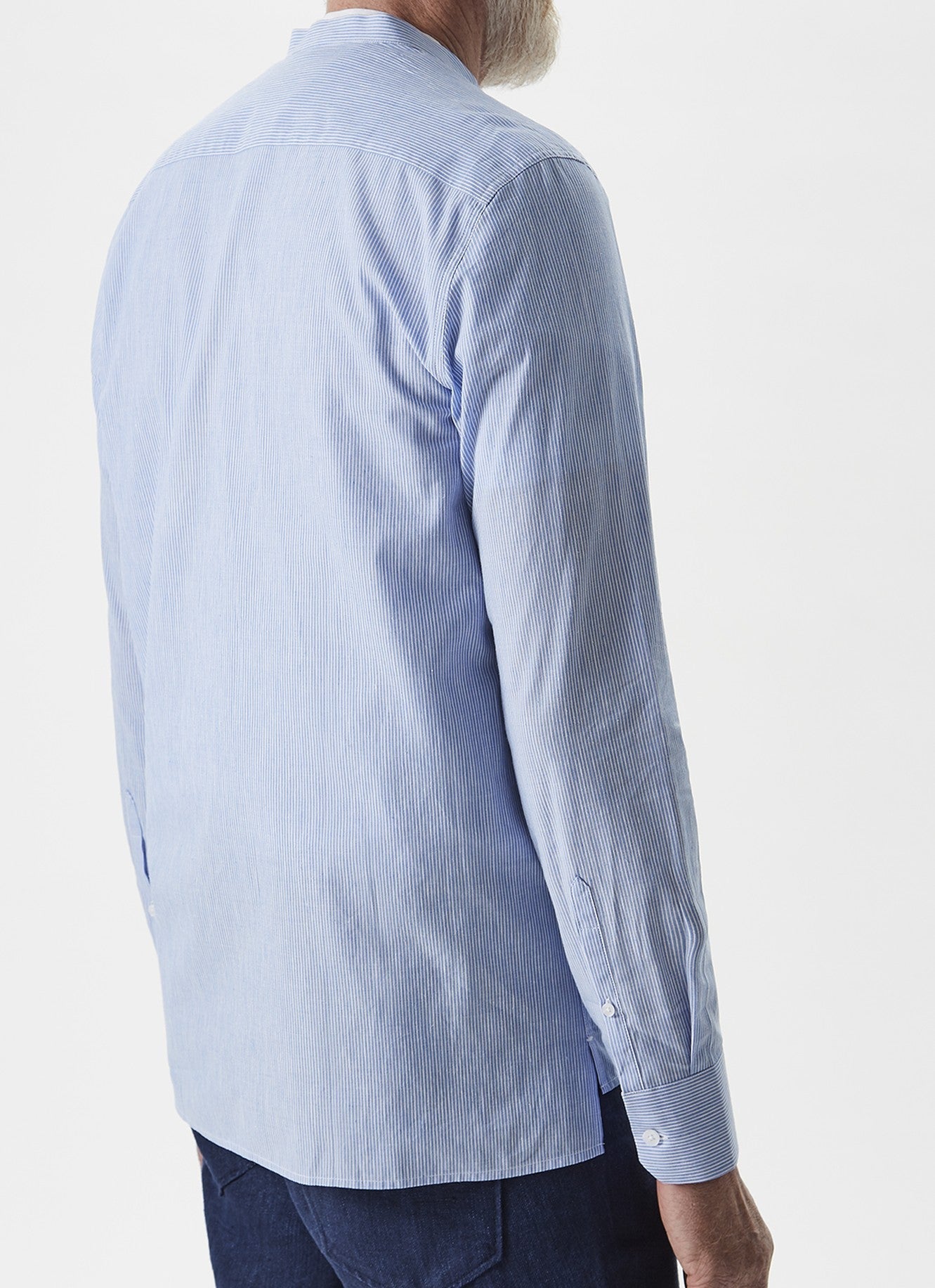 White/Blue Mandarin Collar Jacket With Stripes