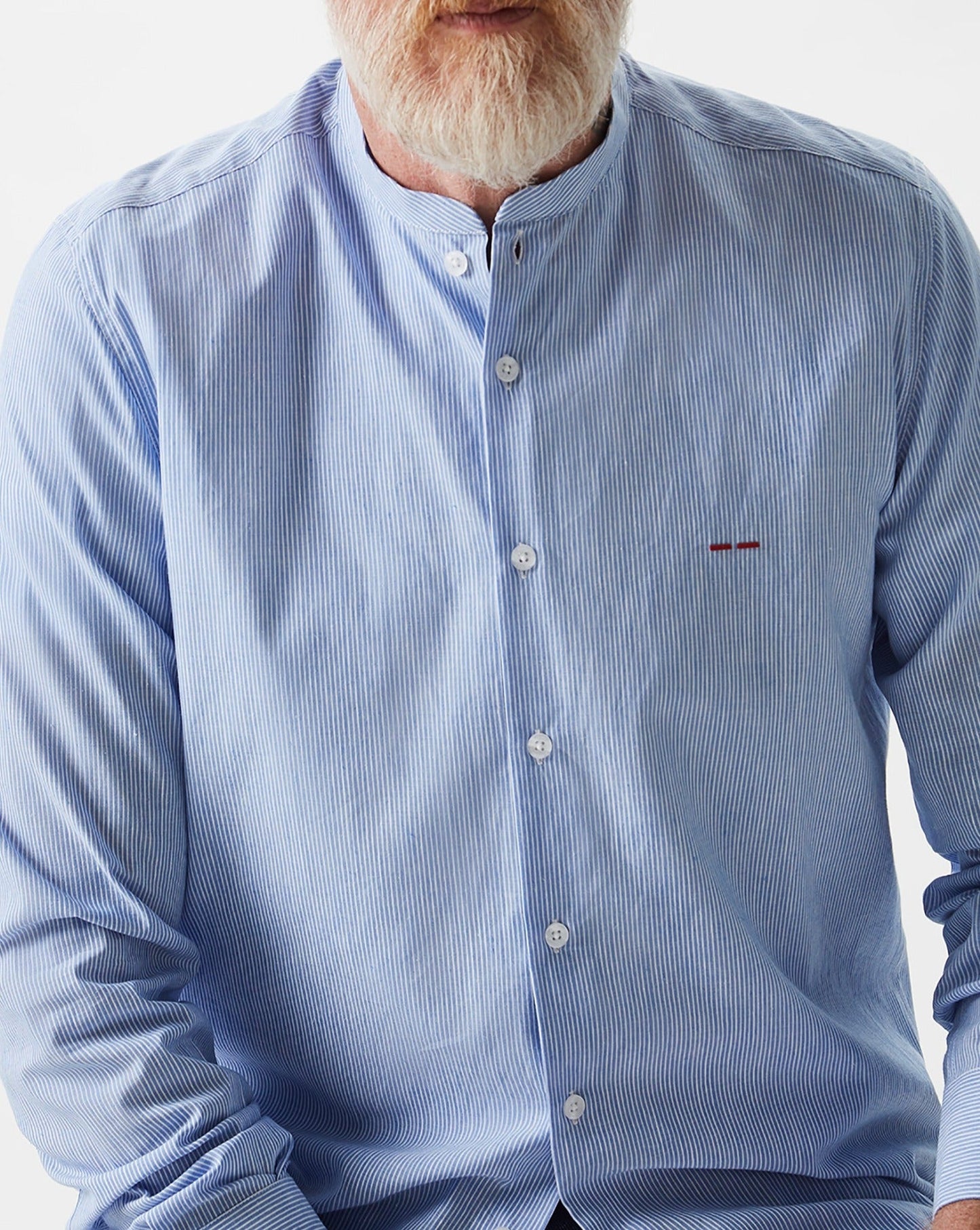 White/Blue Mandarin Collar Jacket With Stripes