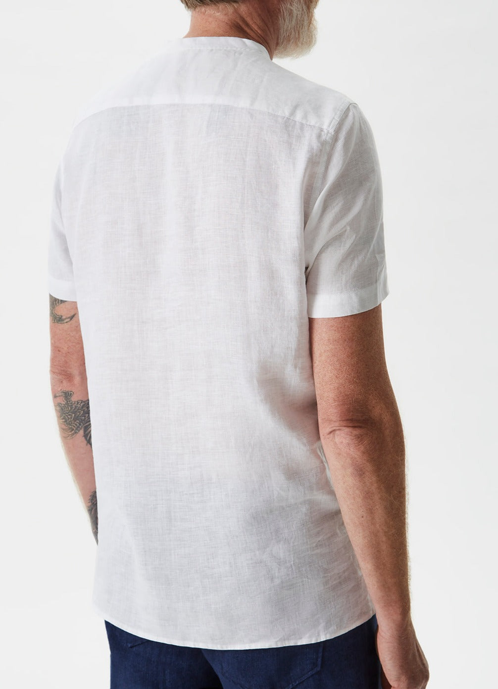 White Linen Shirt With Button Neck