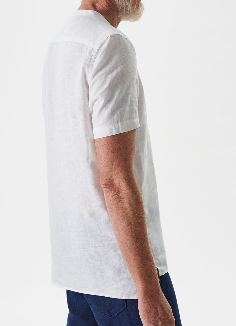 White Linen Shirt With Button Neck
