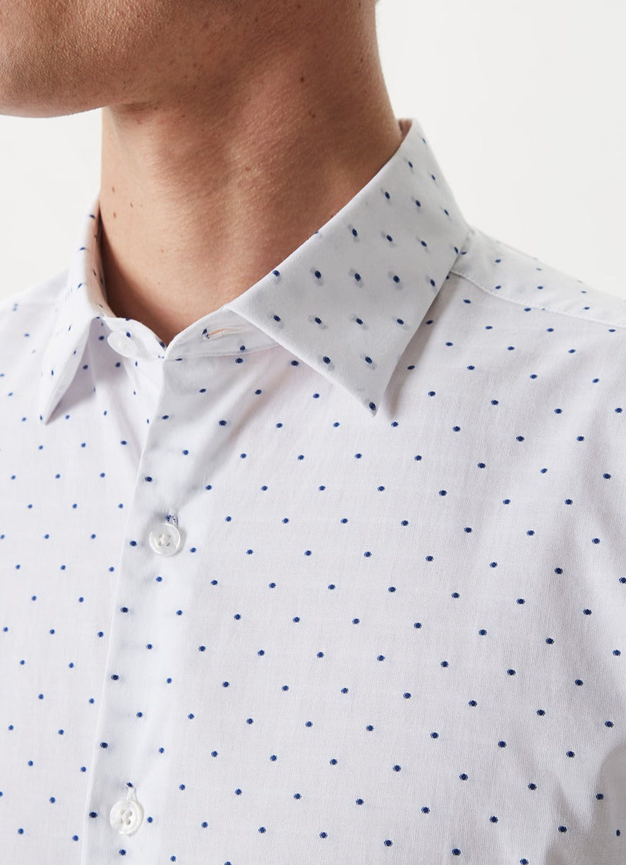 White/Blue Cotton Shirt With Contrasting Motif