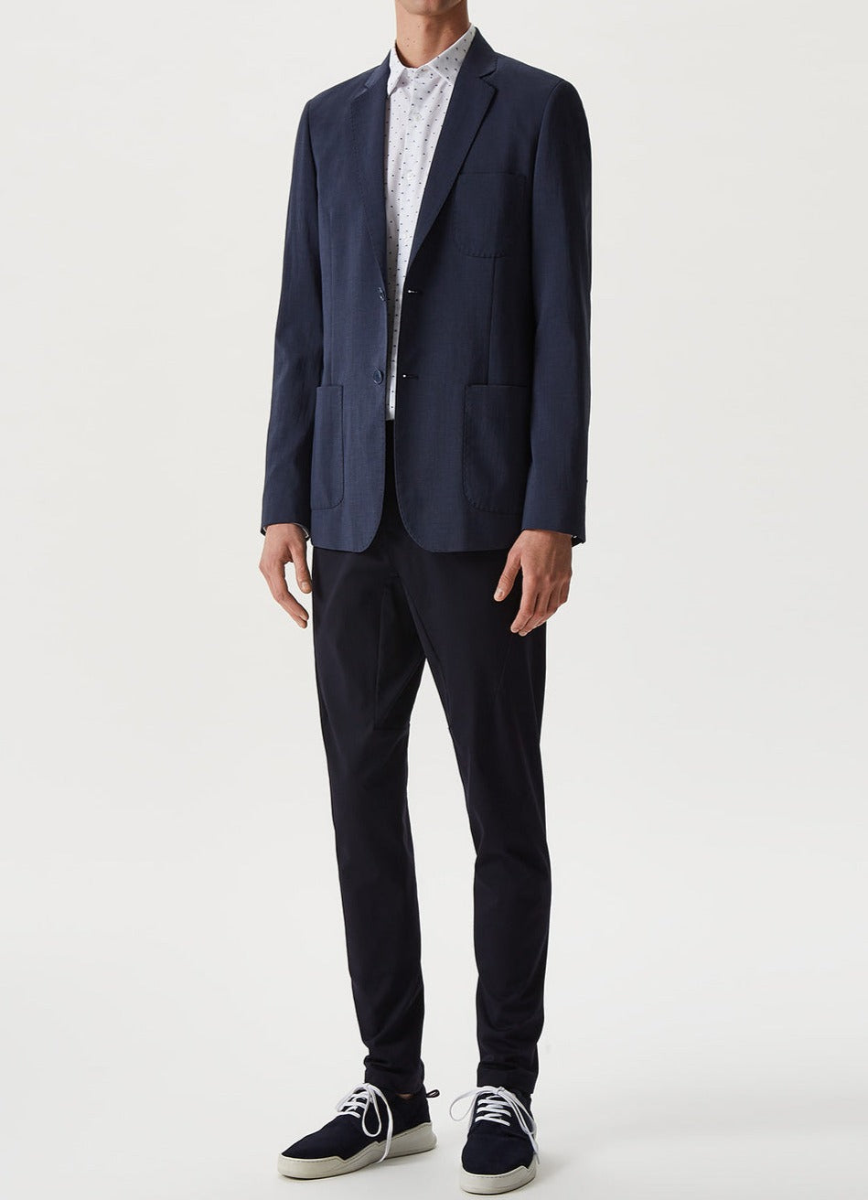 White/Blue Cotton Shirt With Contrasting Motif