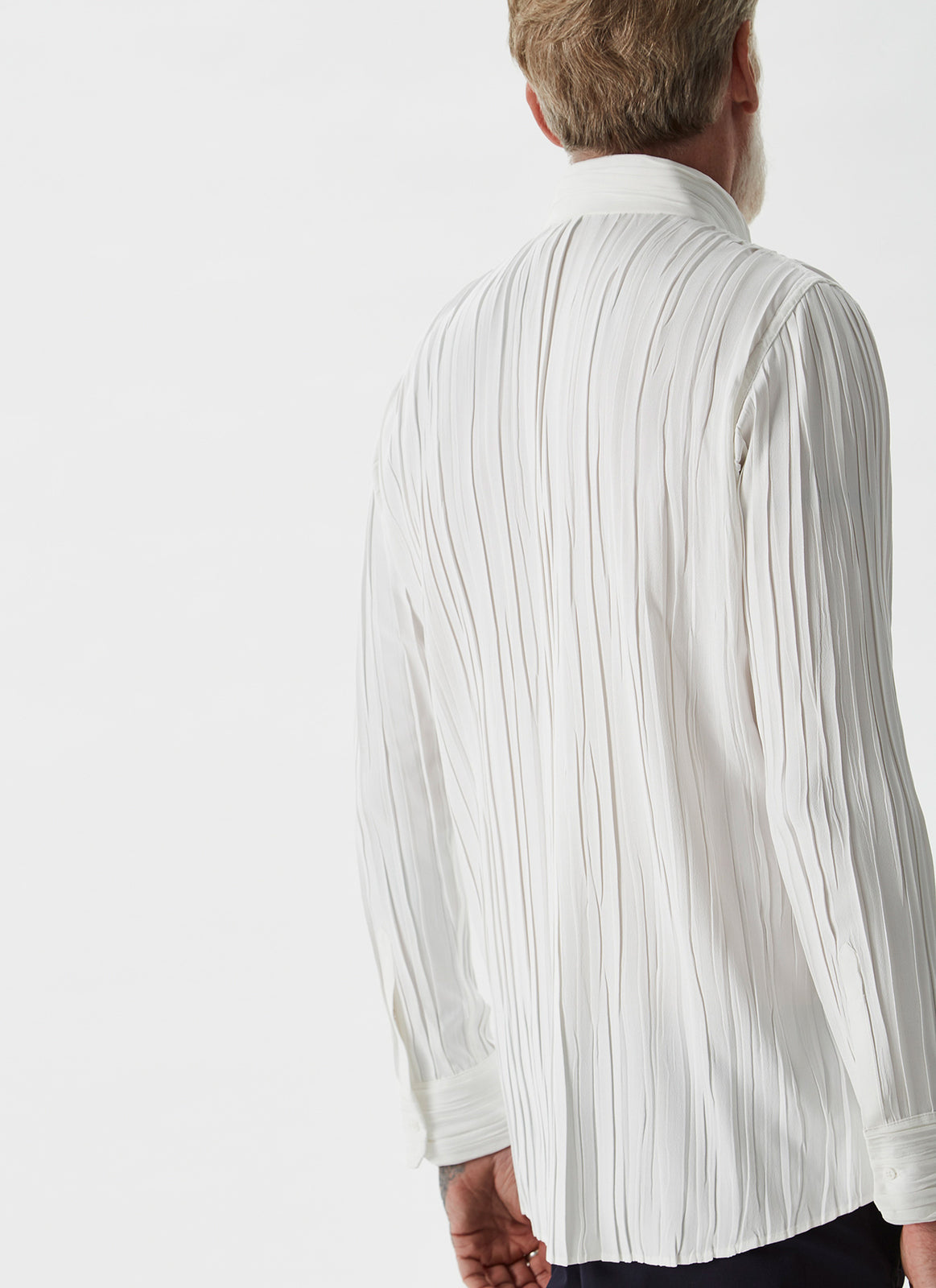 White Crinkle Shirt With High Mandarin Collar