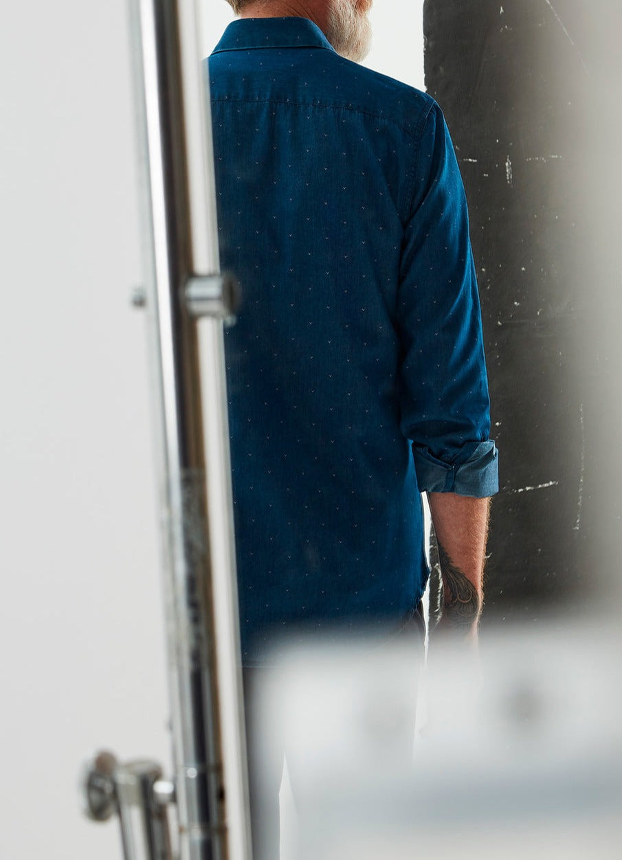 Blue Cotton Shirt With Motif