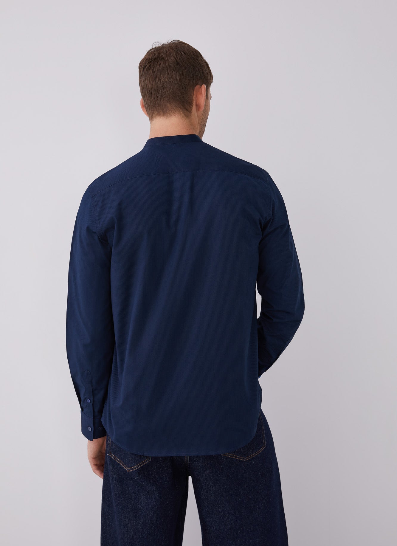 Blue Cotton Shirt With Mandarin Collar