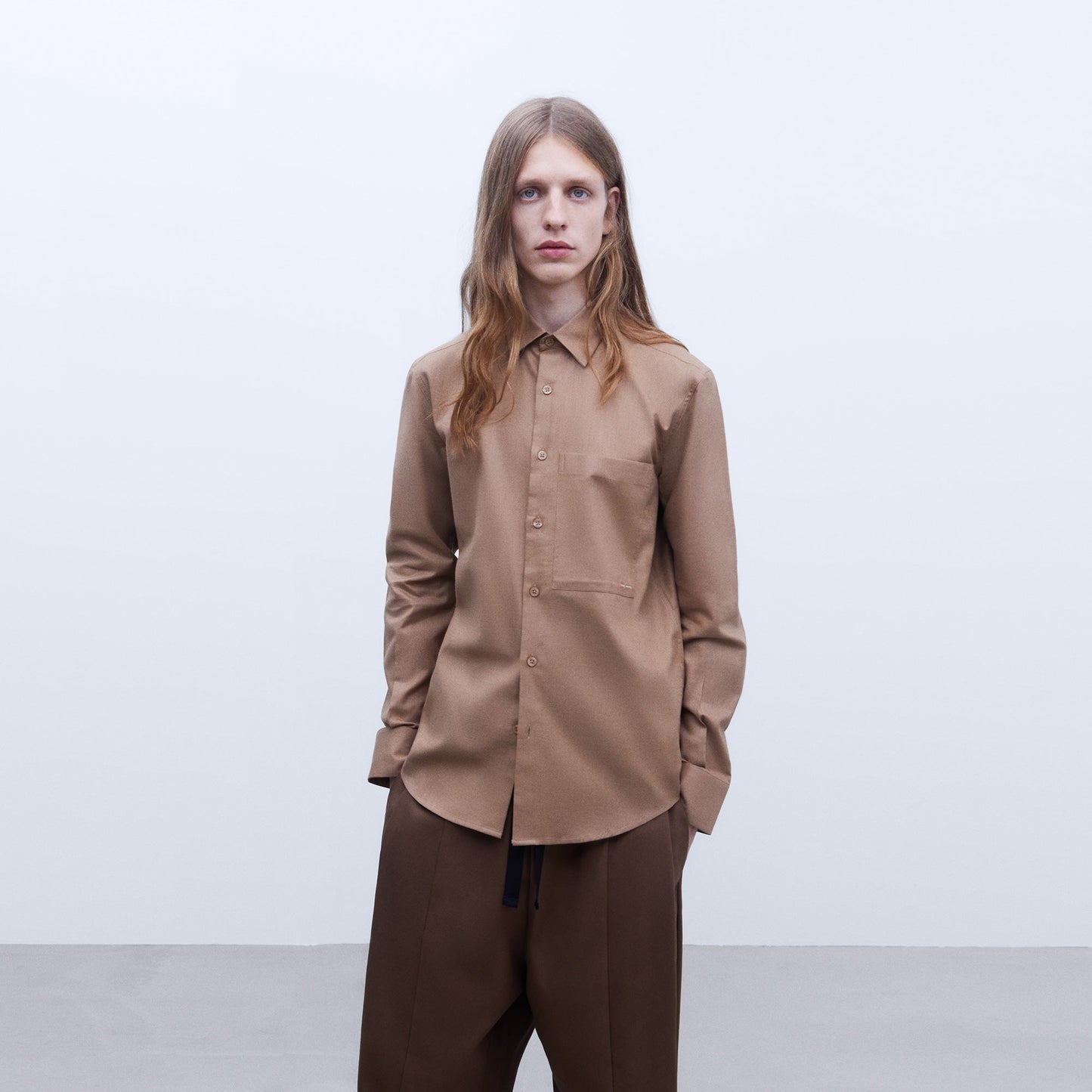 Camel Cotton Maxi-Pocket Shirt
