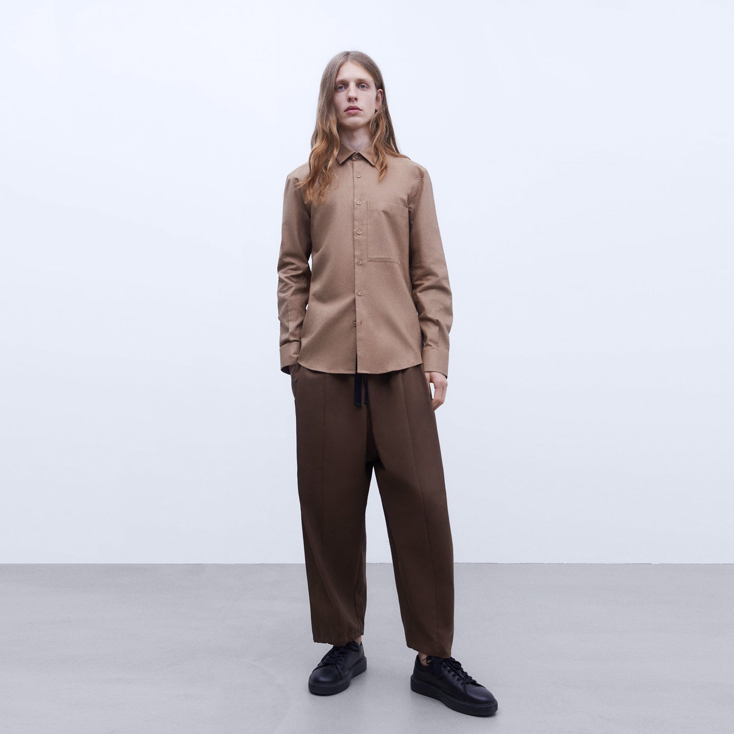 Camel Cotton Maxi-Pocket Shirt