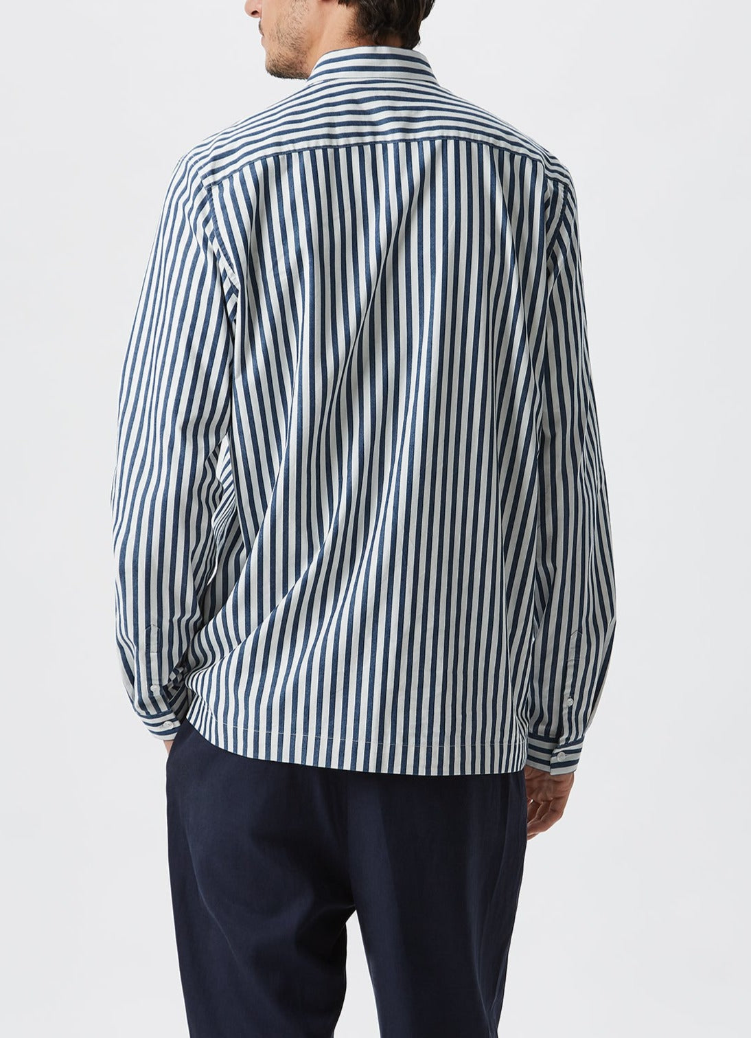White/Blue Stripe Striped Mandarin Collar Shirt