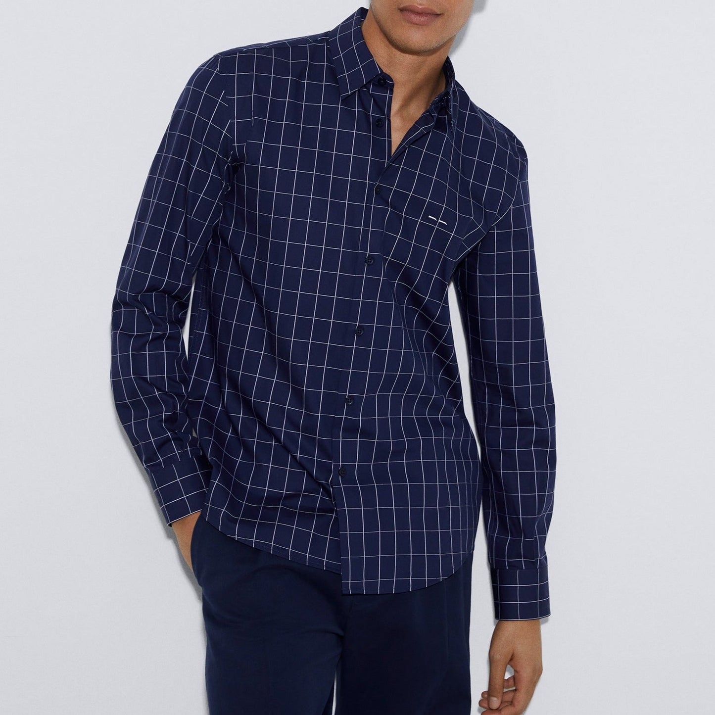 Blue Check Plaid Cotton Shirt