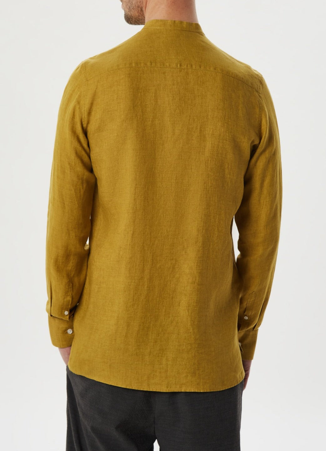 Lime Linen Shirt With Mandarin Collar