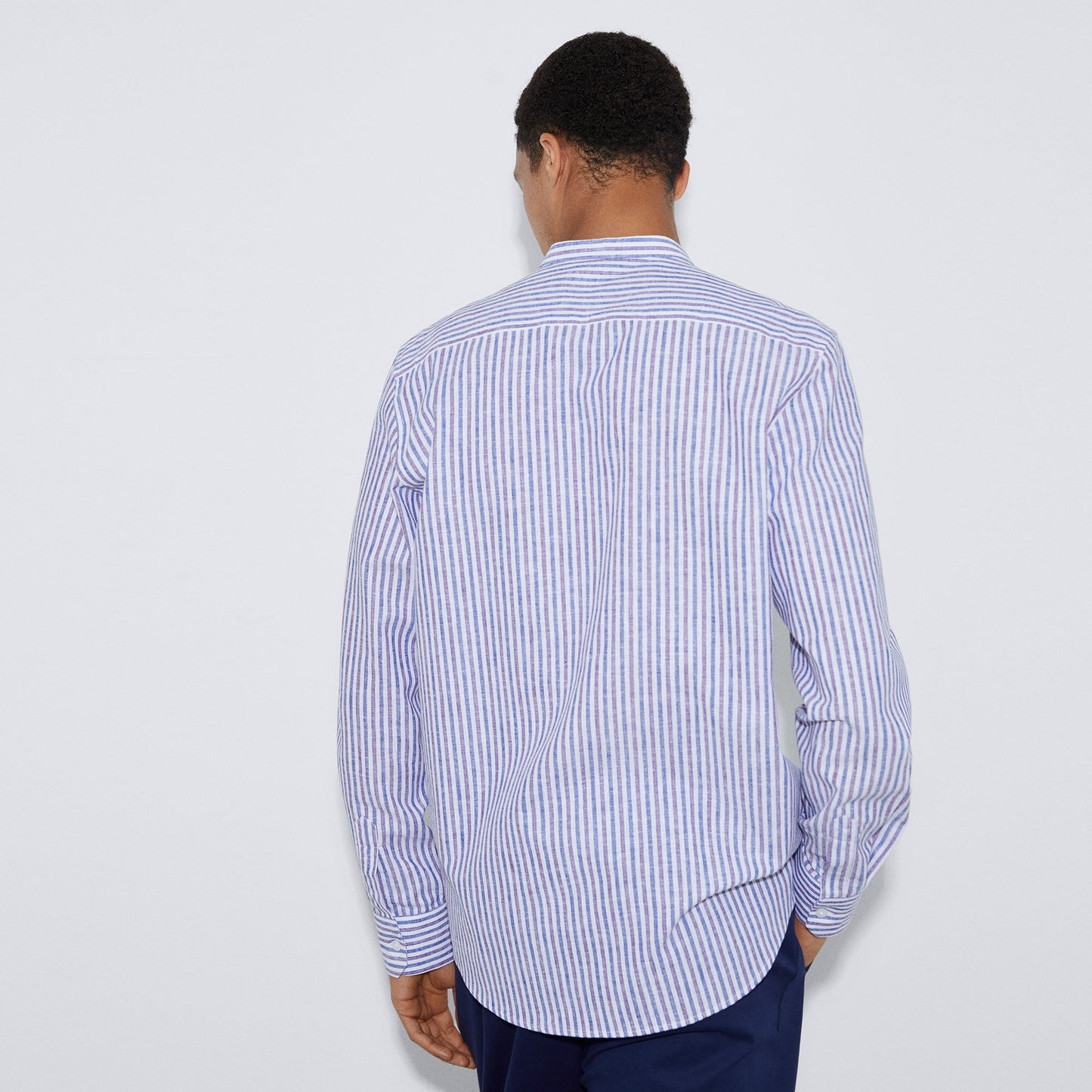 Blue/White Organic Cotton Mandarin Collar Shirt