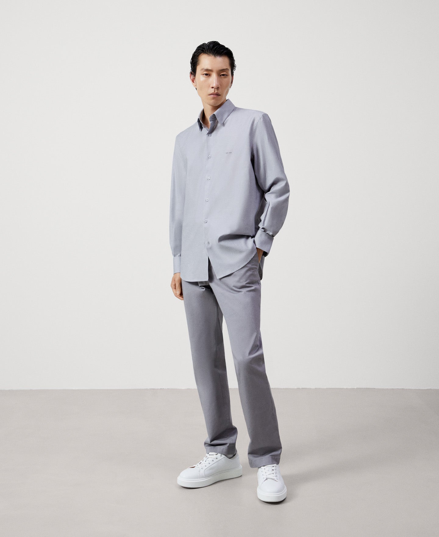 Light Grey Cotton Button-Down Shirt