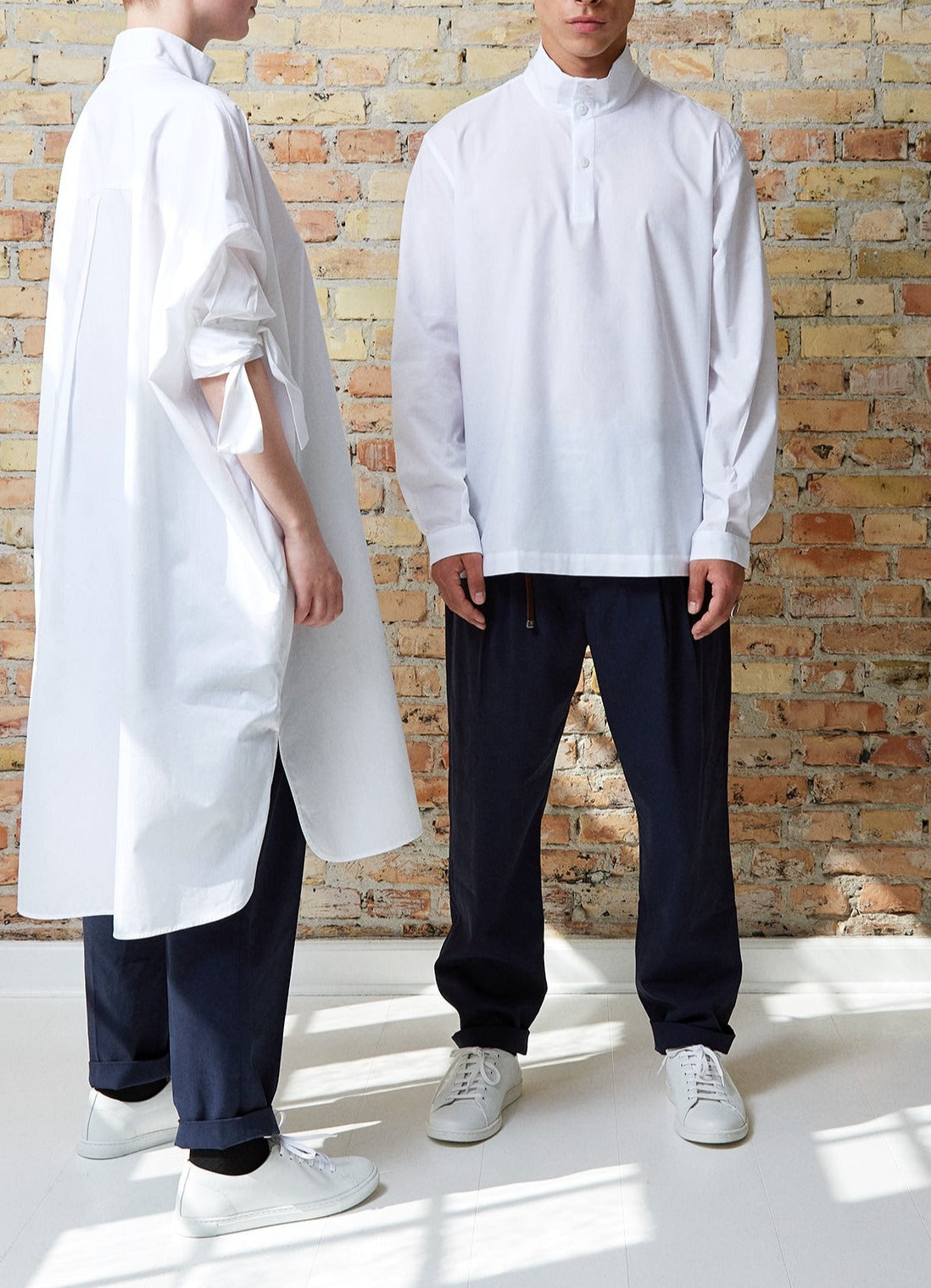 Cotton Blend Shirt With Stand Collar