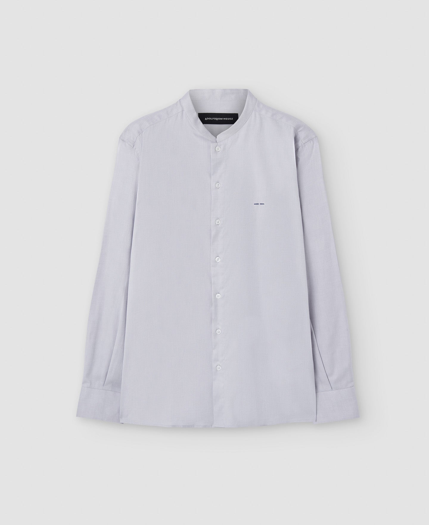 Light Grey Cotton Mandarin Collar Shirt