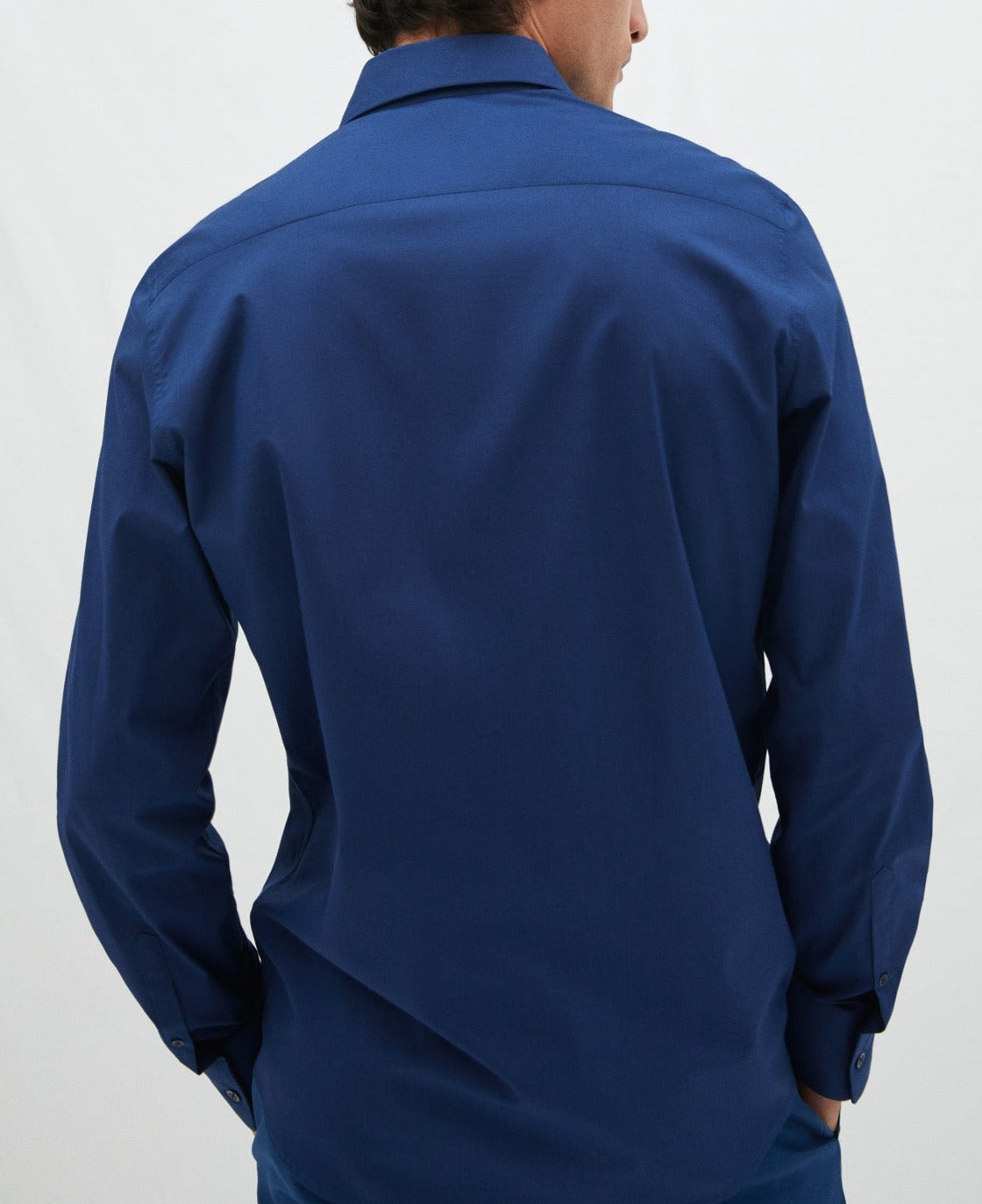 Navy Blue Cotton Lapel Collar Shirt