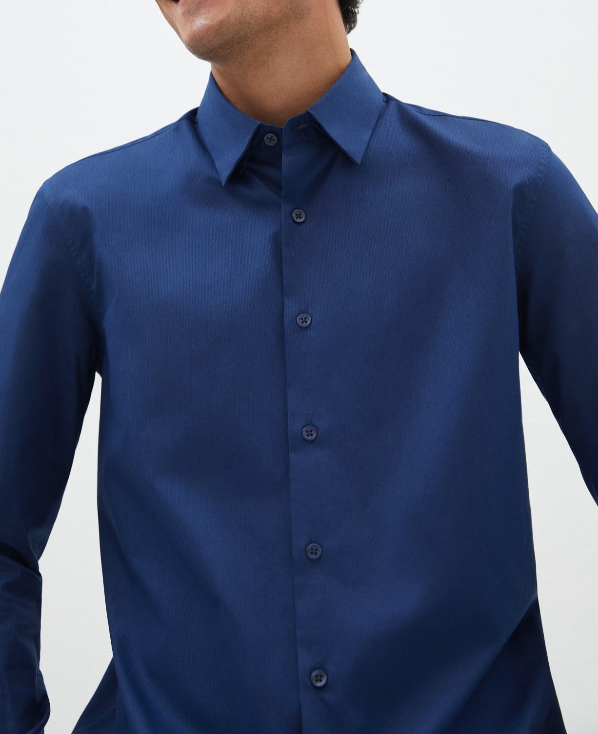Navy Blue Cotton Lapel Collar Shirt