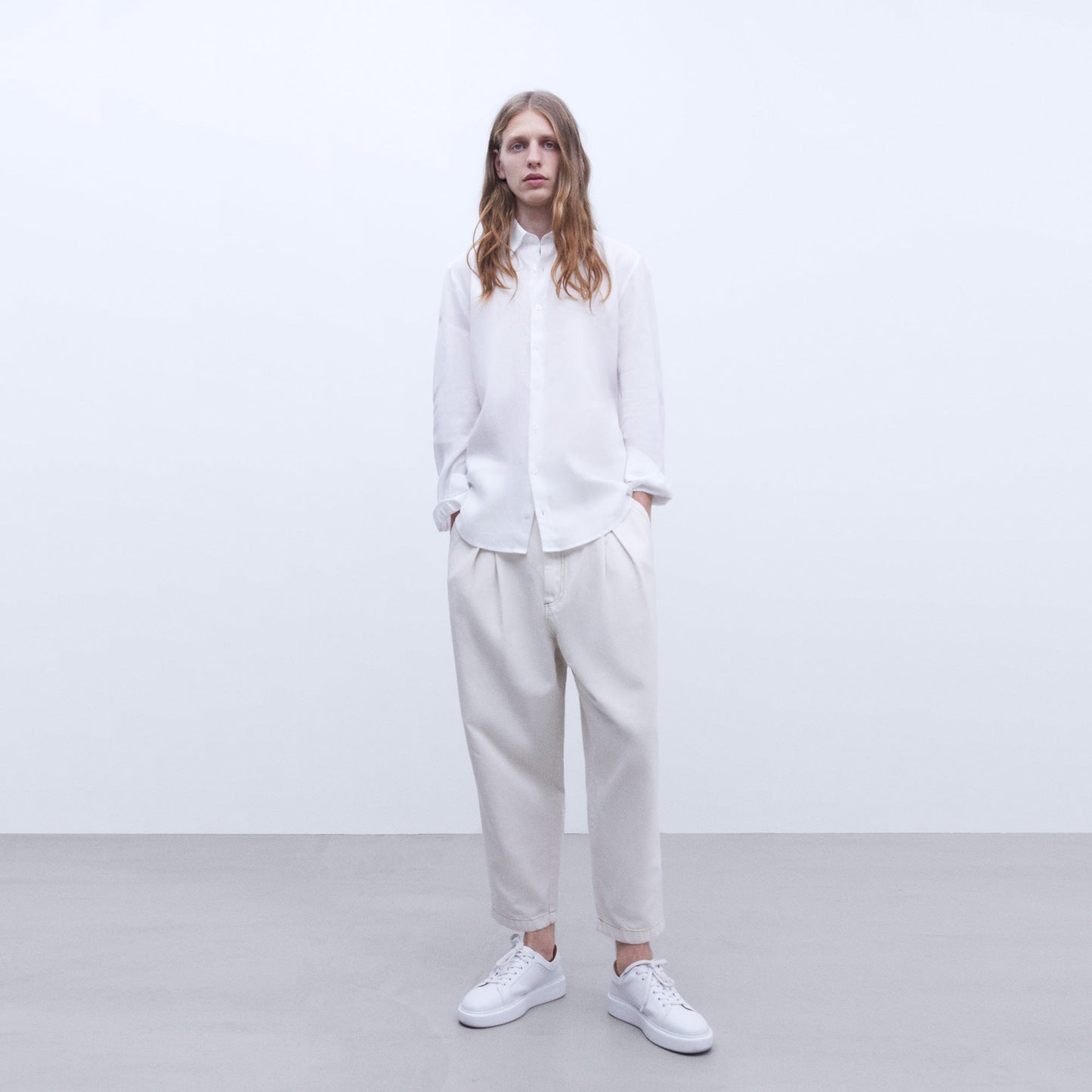 Linen Lapel Collar Shirt - Pure White