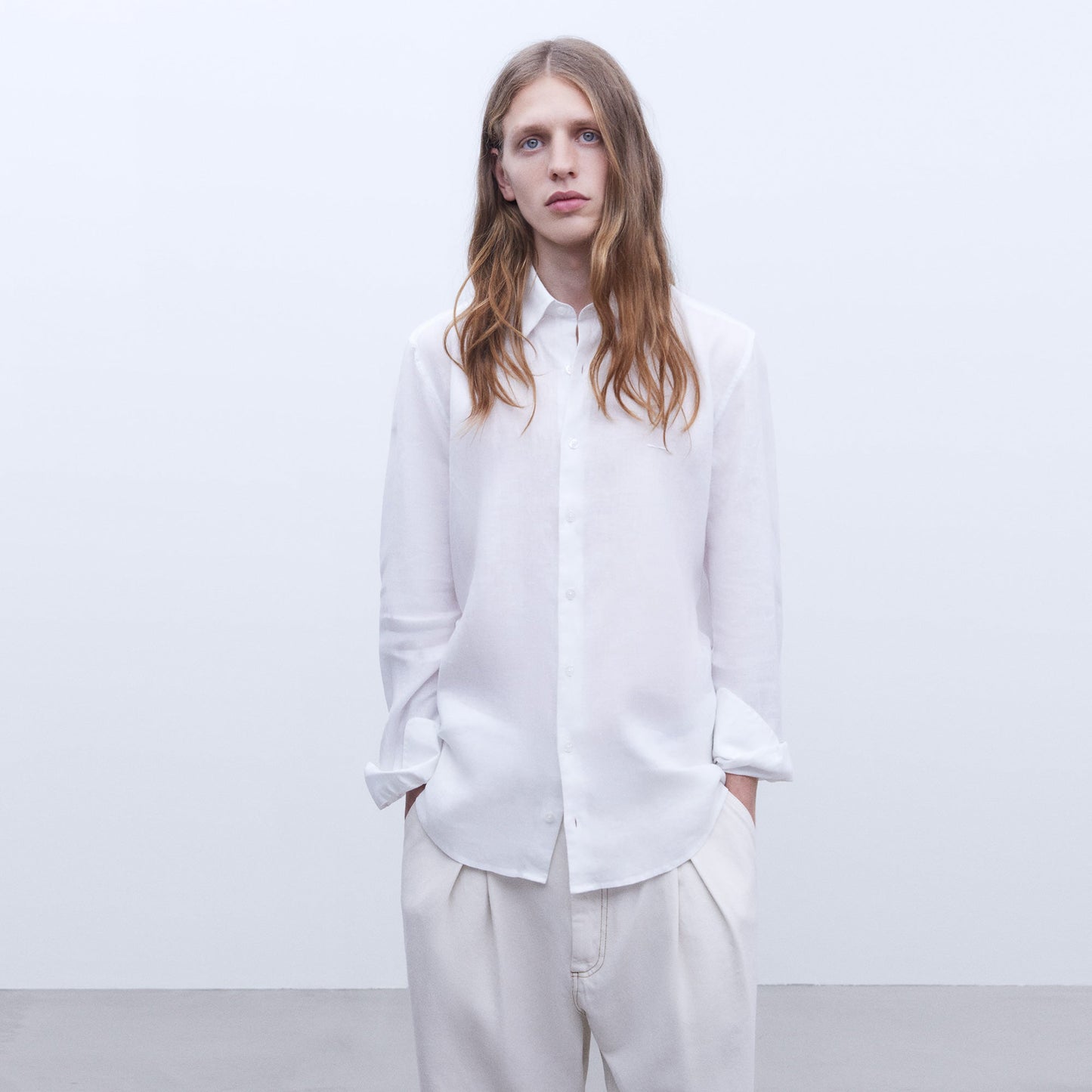 Linen Lapel Collar Shirt - Pure White