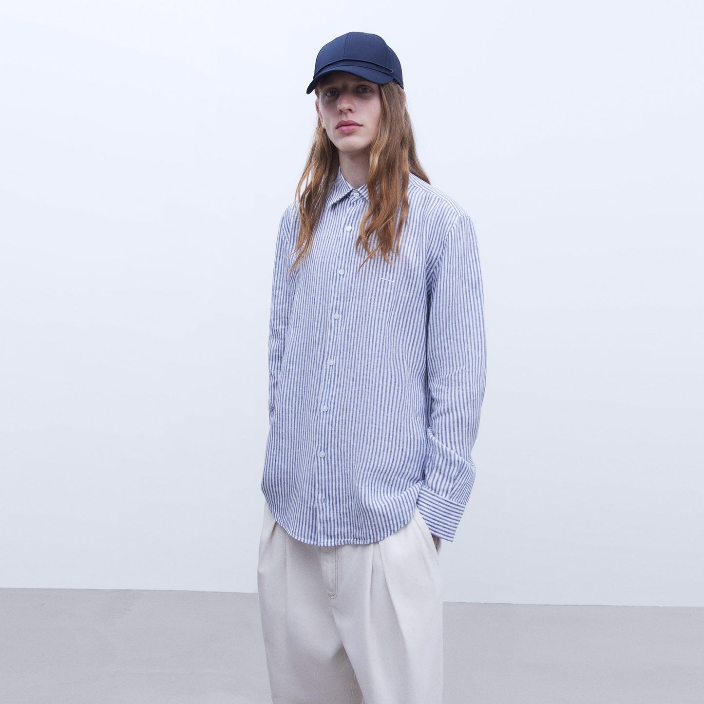 Linen Striped Shirt in White & Blue