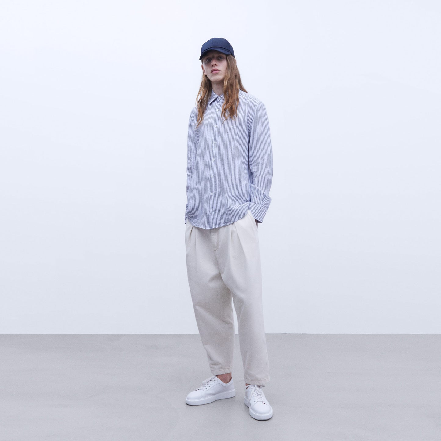 Linen Striped Shirt in White & Blue