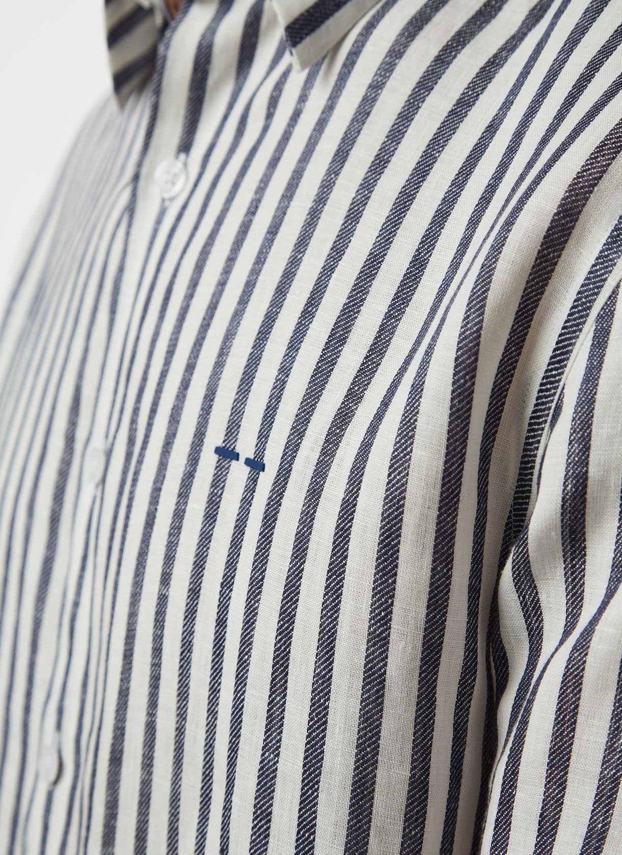 White Stripe/Blue Striped Linen Shirt