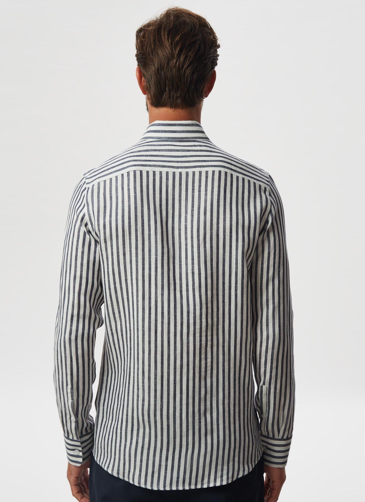 White Stripe/Blue Striped Linen Shirt
