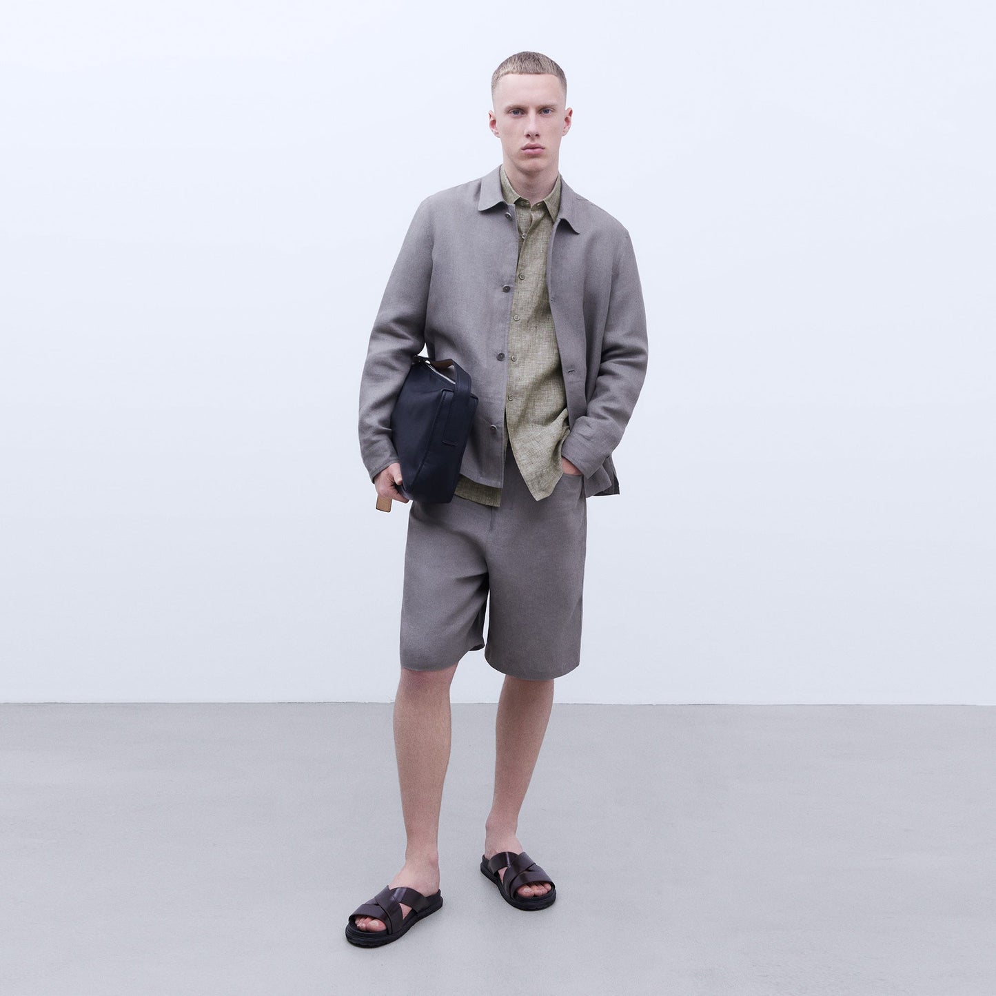 European Linen Lapel Collar Shirt