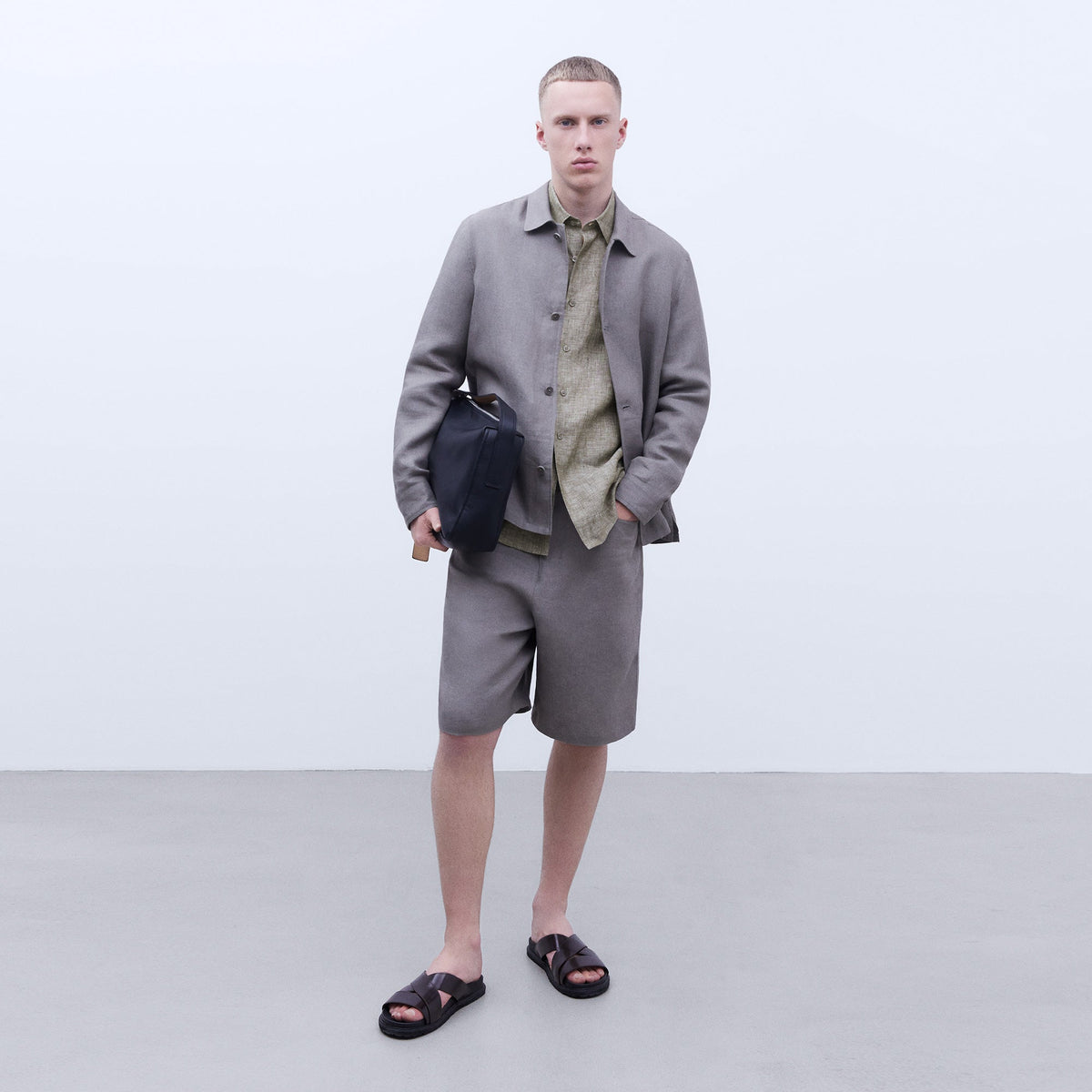 European Linen Lapel Collar Shirt