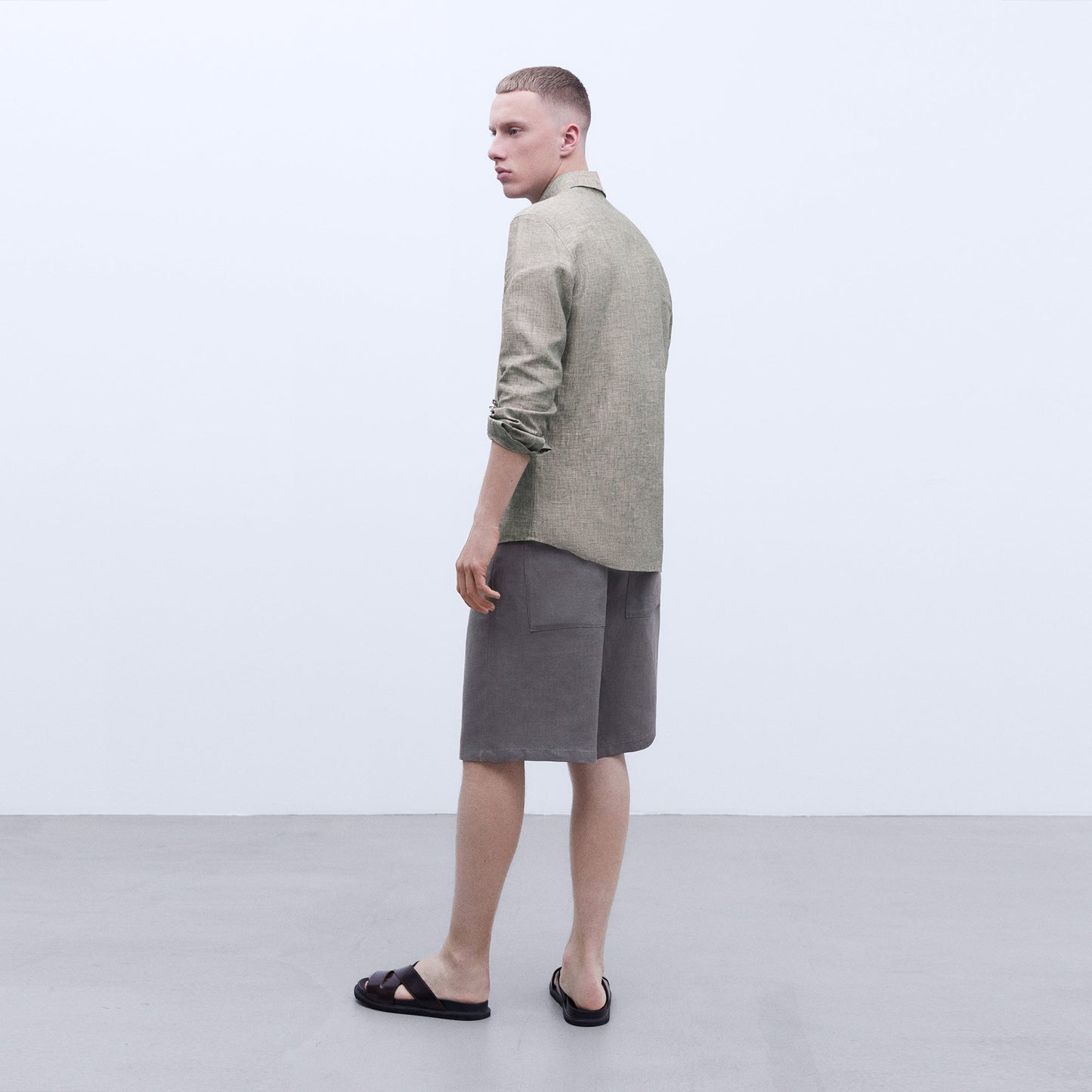 European Linen Lapel Collar Shirt