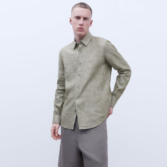 European Linen Lapel Collar Shirt