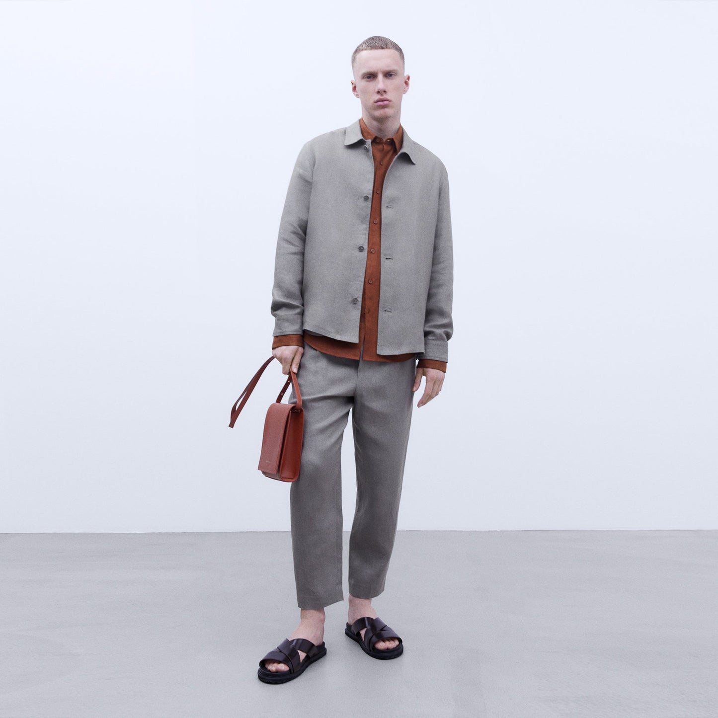 Terracotta Linen Lapel Collar Shirt