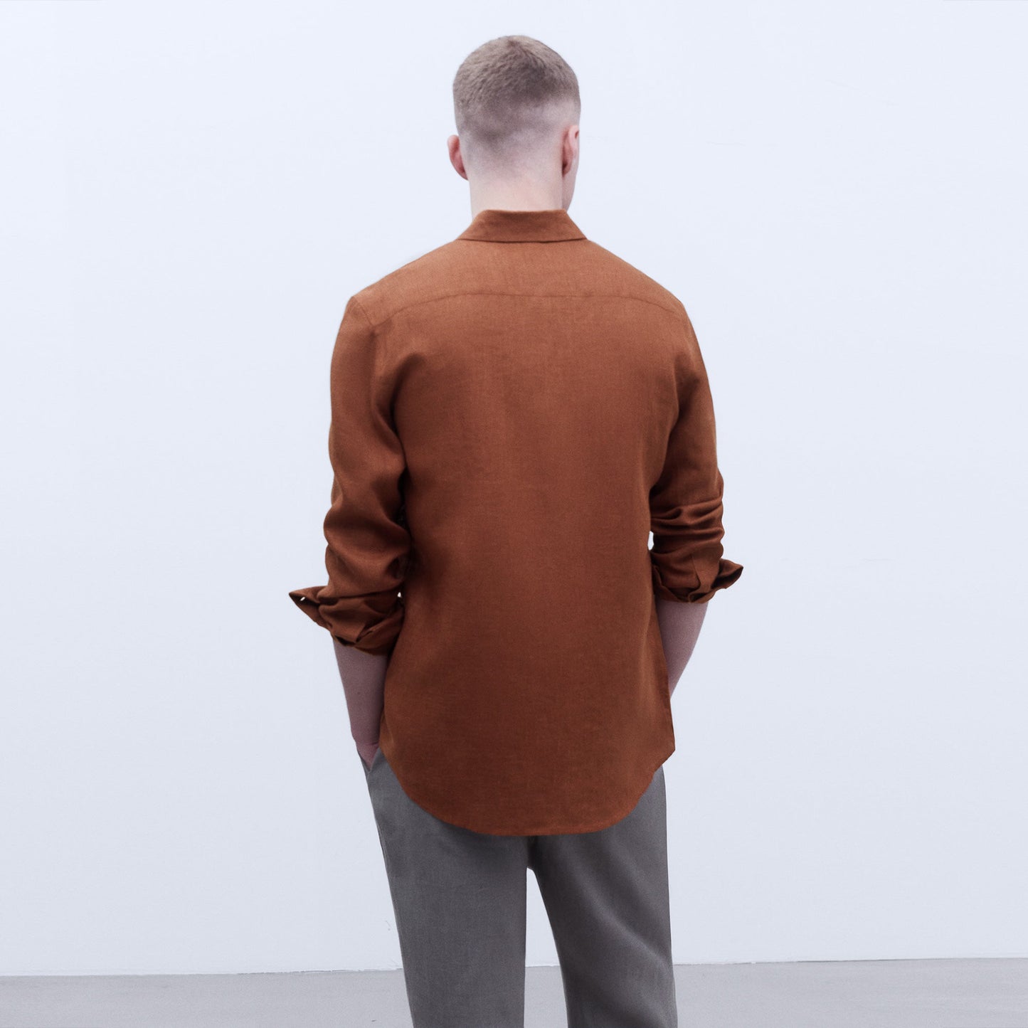 Terracotta Linen Lapel Collar Shirt
