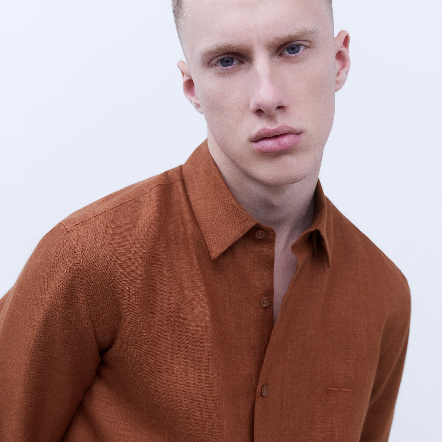 Terracotta Linen Lapel Collar Shirt