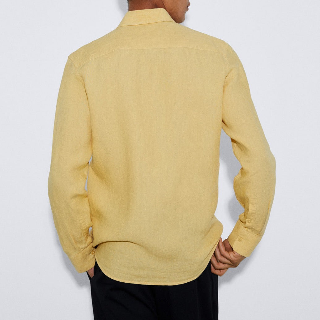 Yellow Natural Linen Lapel Collar Shirt