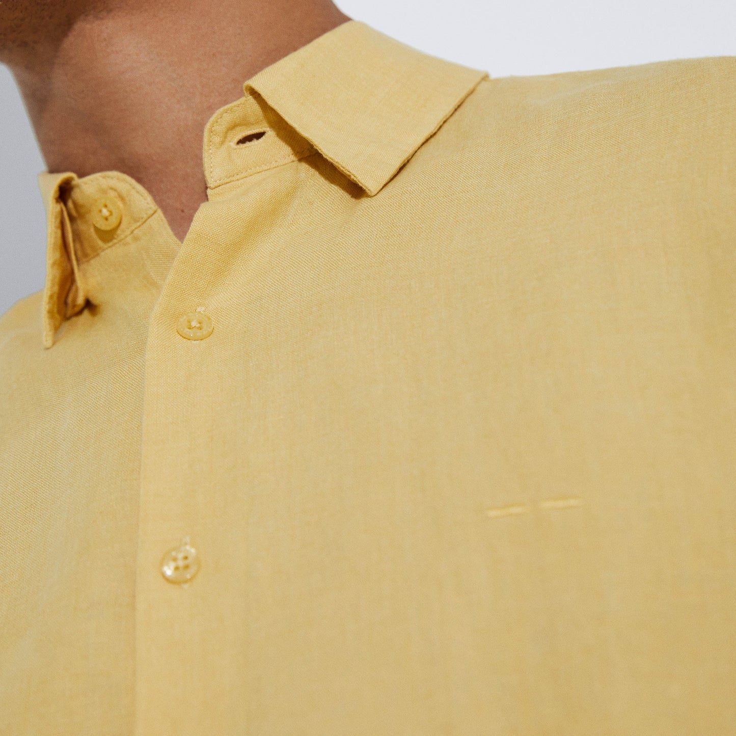 Yellow Natural Linen Lapel Collar Shirt