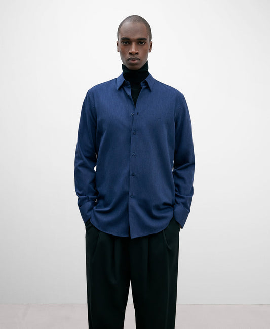 Navy Blue Cotton Shirt For Men