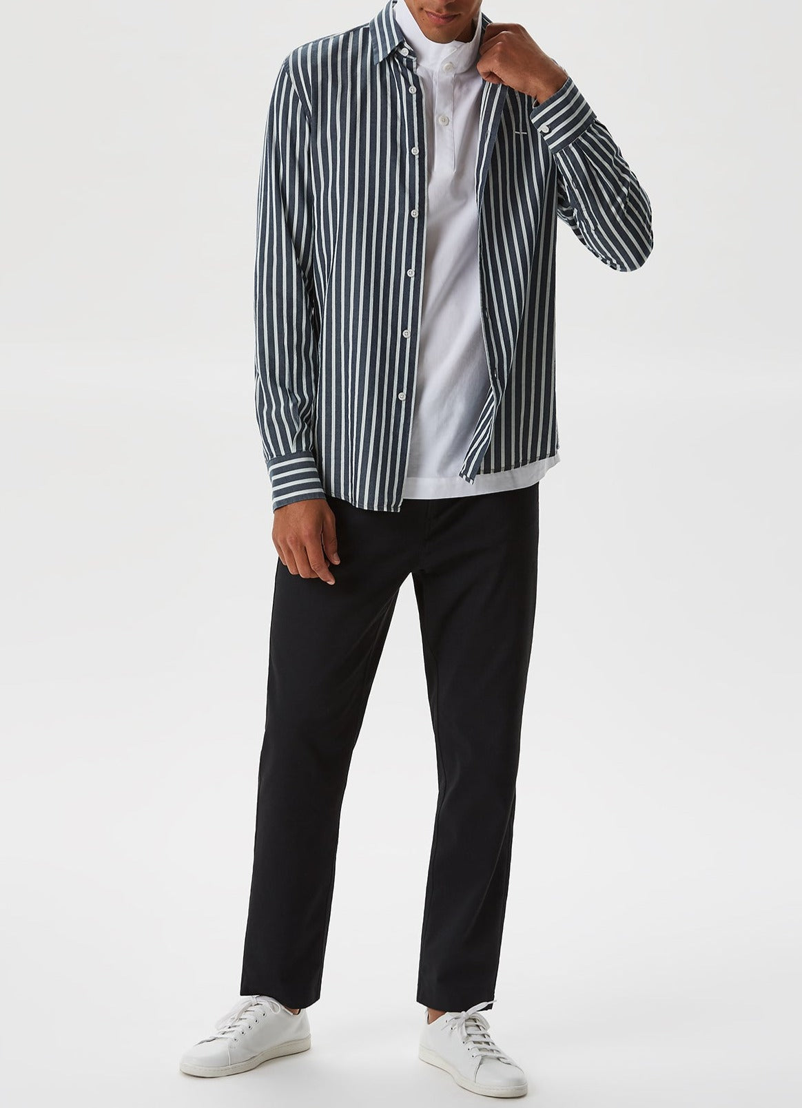 Blue/White Slim Fit Shirt With Striped Design